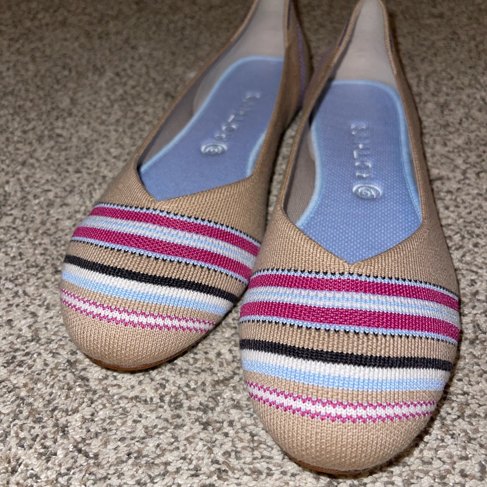 BNIB Rothy’s Camel Ribbon Stripe Merino Flats - size 12